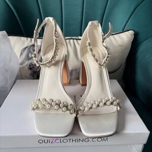 Quiz Clothing Pearl Embellished Cream Heels